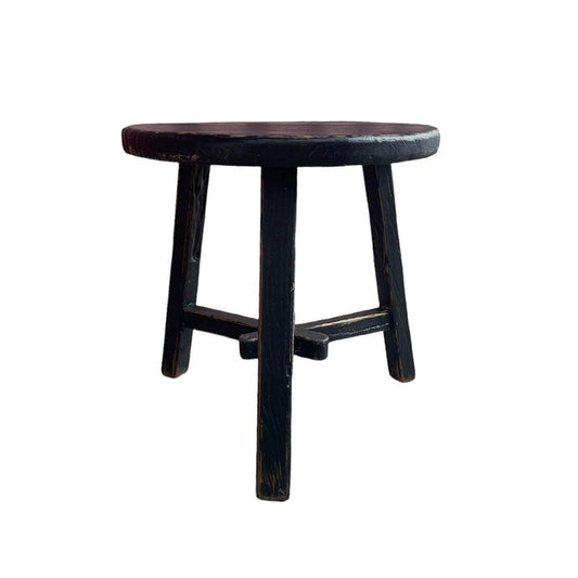 Adara Round Black Elm Side Table - Distressed