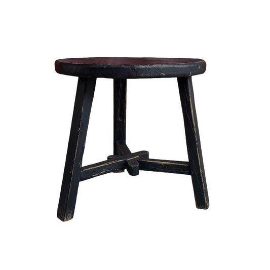 Adara Round Black Elm Side Table - Distressed