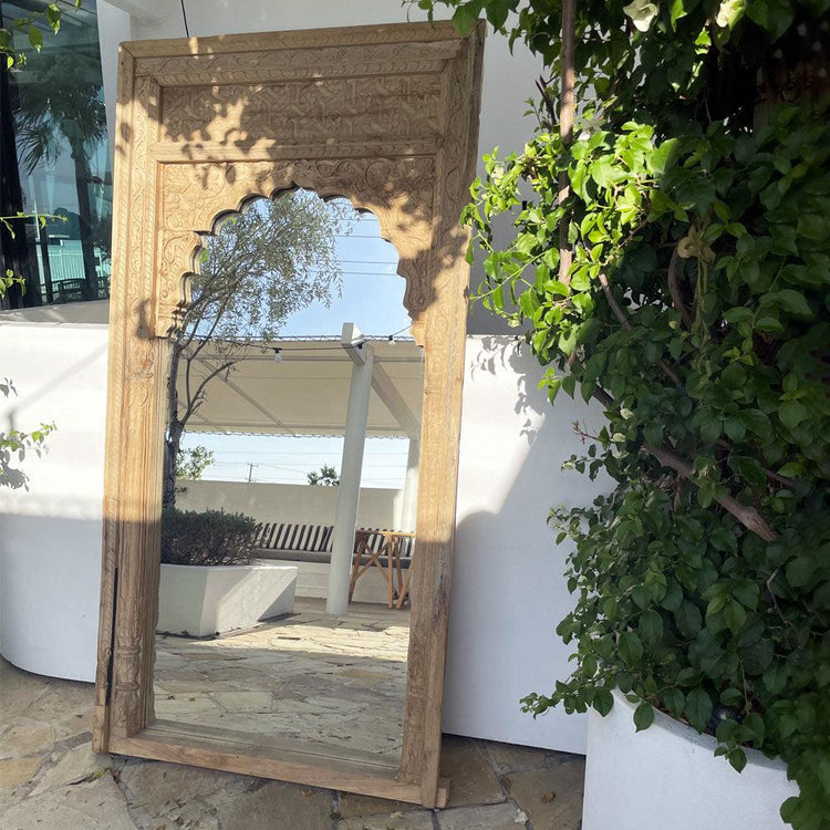 Arch Indian Mirror with Floral Columns - Natural-St Barts