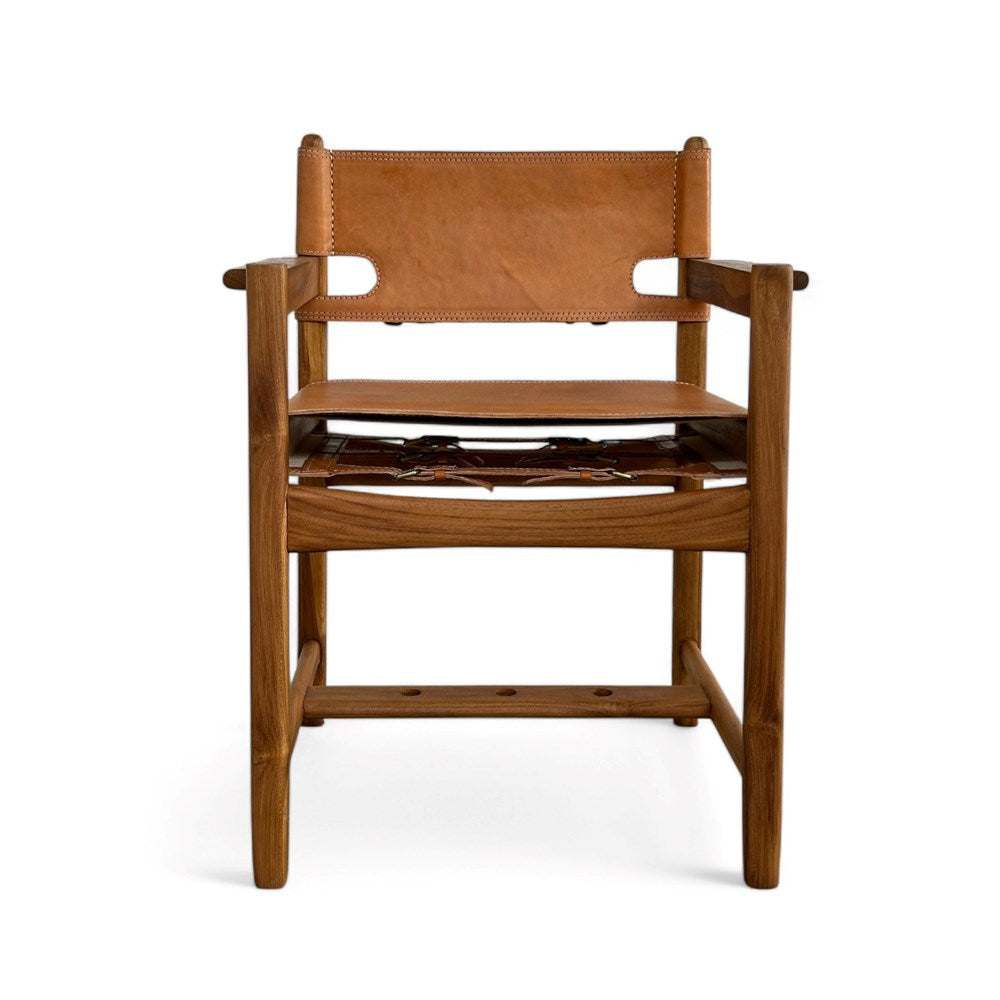 Carter Leather Dining Chair w Arms - Camel Leather & Teak Frame