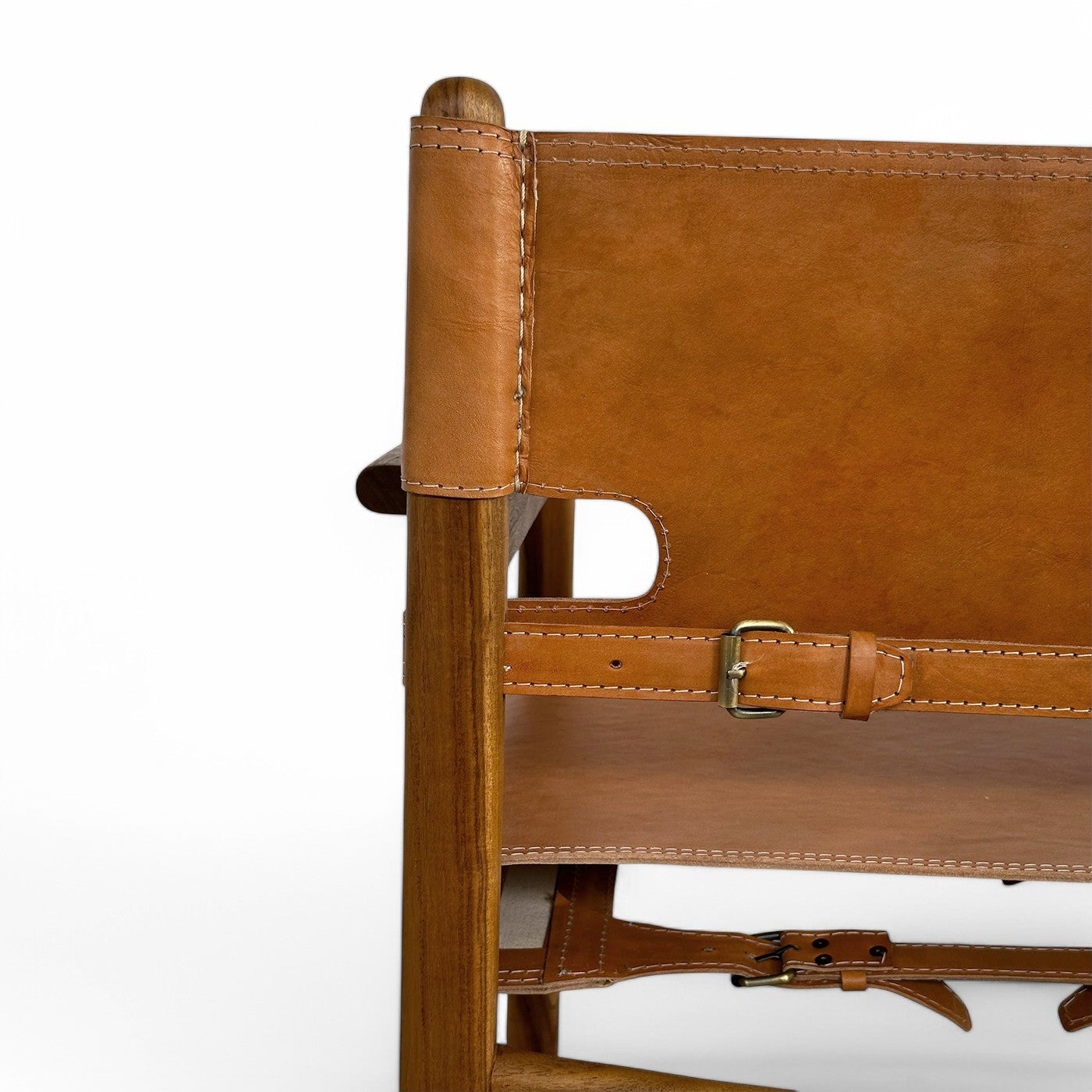 Carter Leather Dining Chair w Arms - Camel Leather & Teak Frame