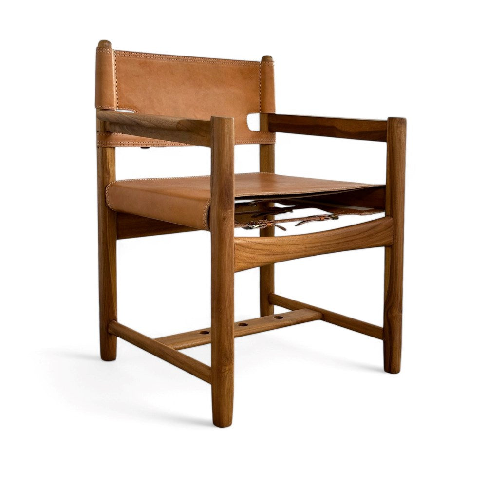 Carter Leather Dining Chair w Arms - Camel Leather & Teak Frame