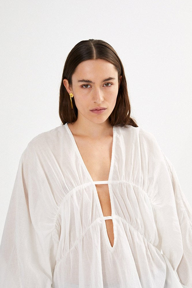 Corrie Voile Deep V-Neck Top - White