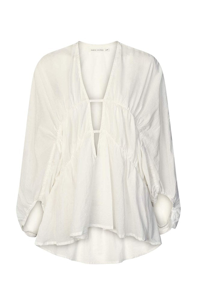 Corrie Voile Deep V-Neck Top - White