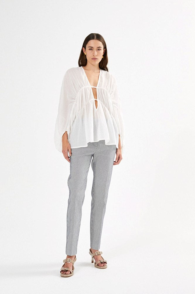 Corrie Voile Deep V-Neck Top - White