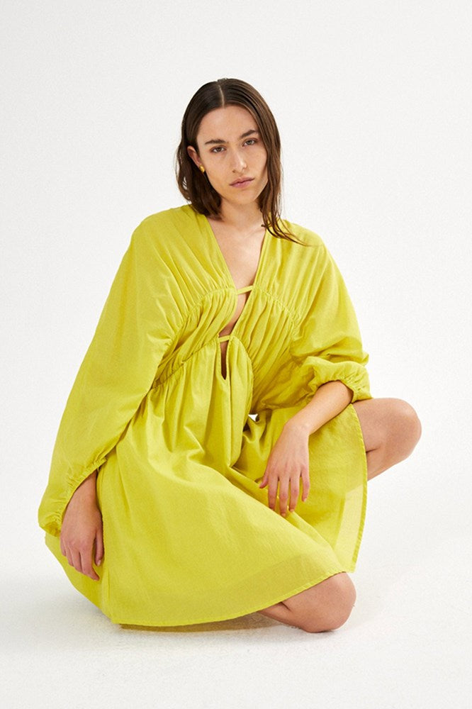 Corrina Voile Deep V-Neck Dress - Acid Yellow