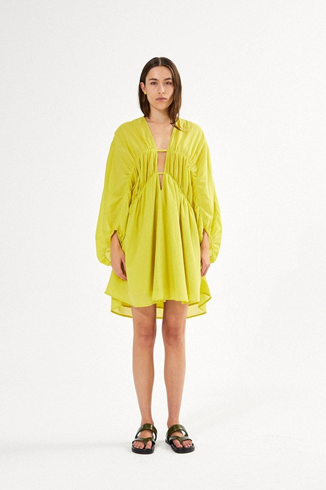 Corrina Voile Deep V-Neck Dress - Acid Yellow