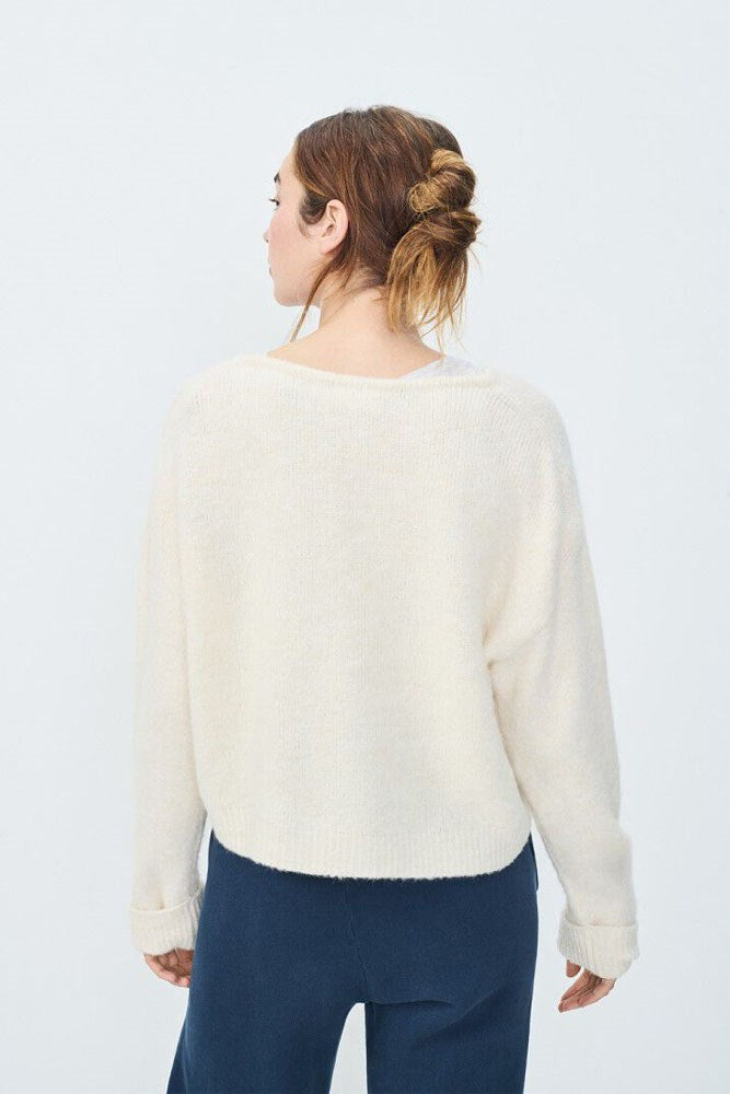 East V-Neck Jumper - Mother Of Pearl Melange
