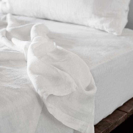 French Linen Fitted Sheet - White