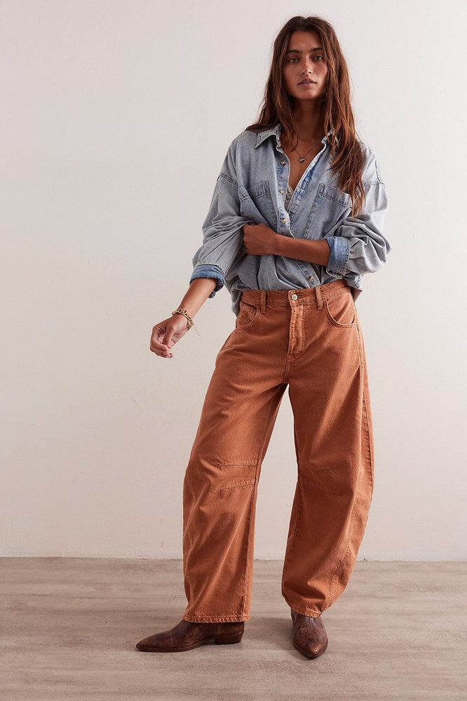 Good Luck Mid-Rise Barrel Jean - Ginger Root