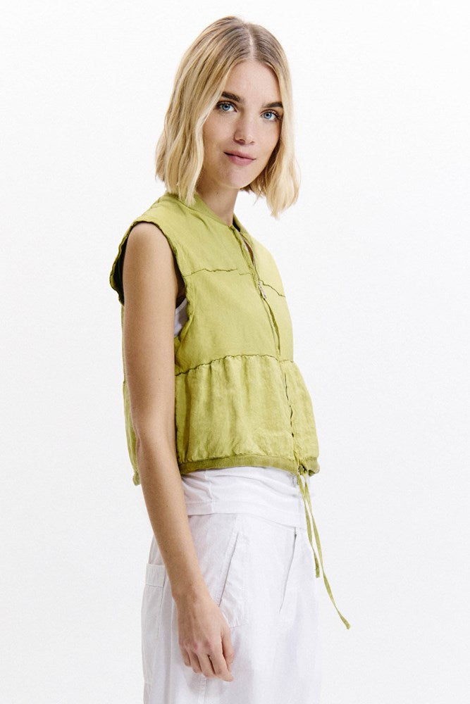 Leather Panelled Vest - Lime