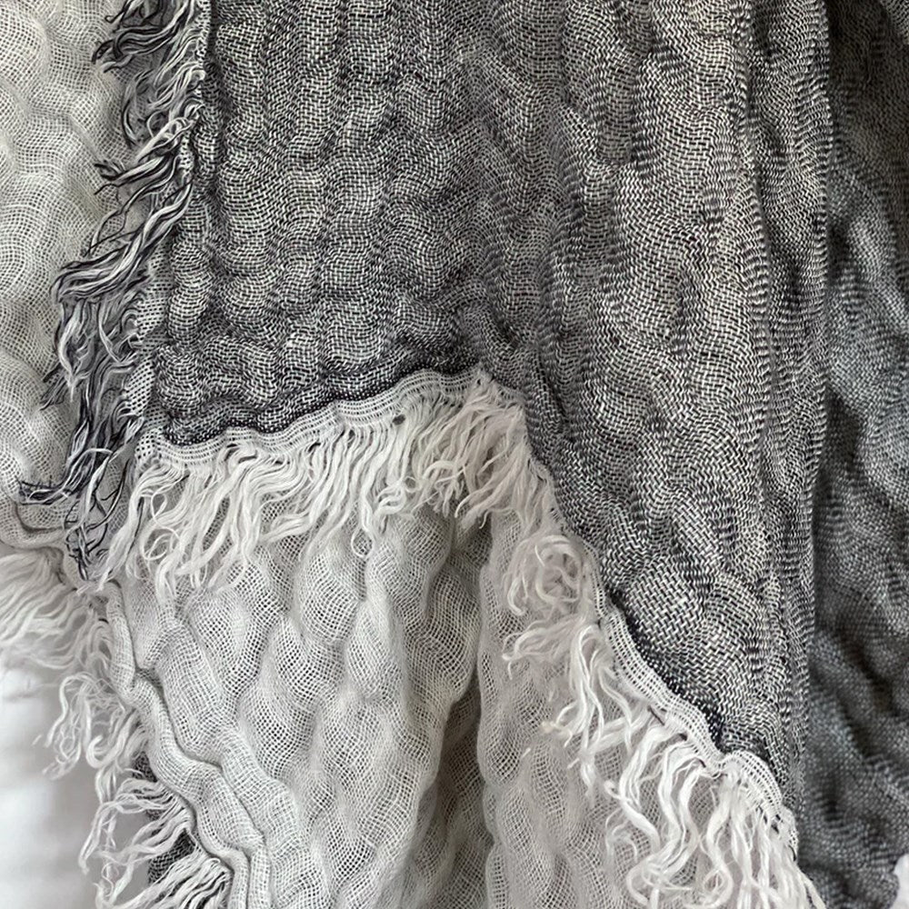 Lia Linen Muslin Fringed Throw - Ink