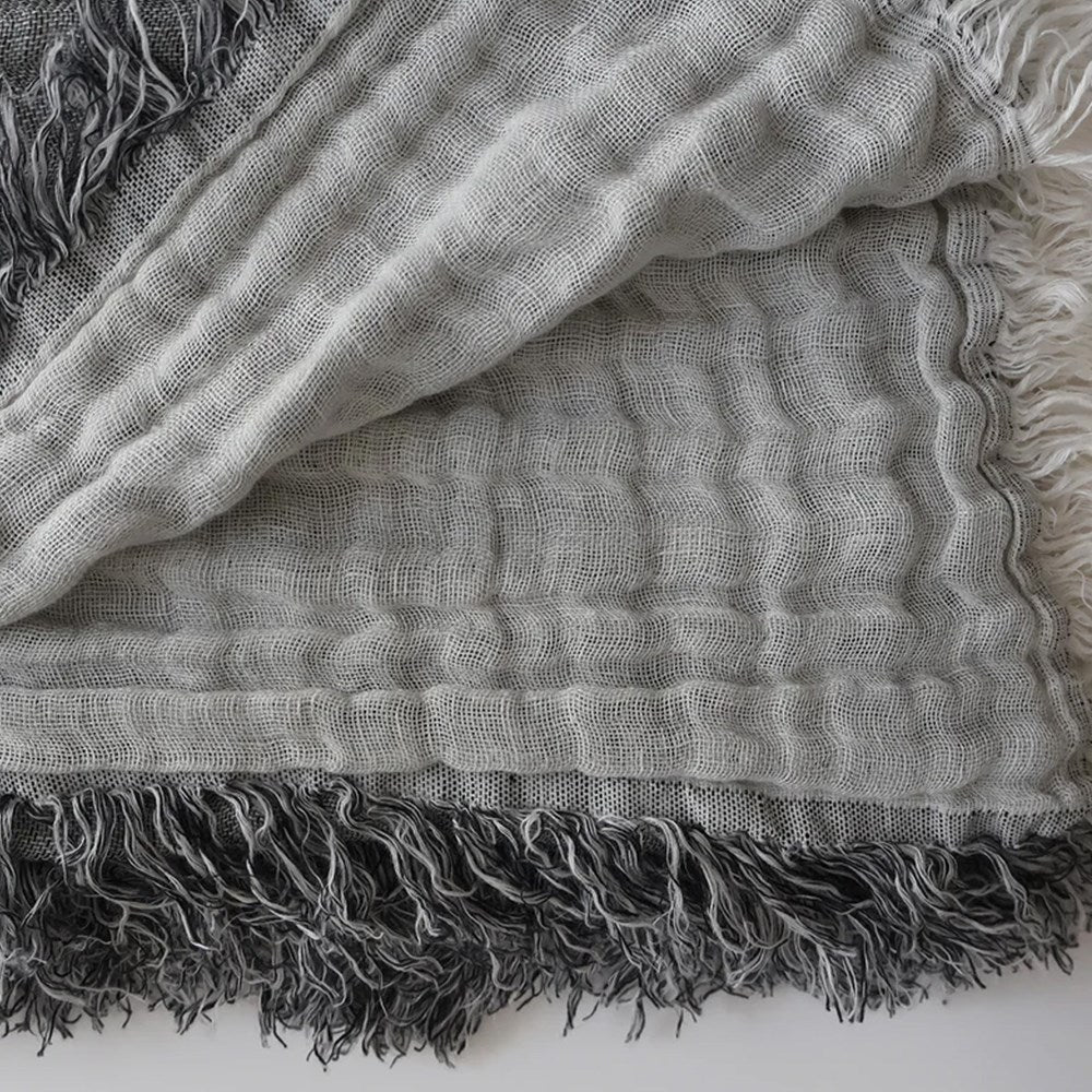 Lia Linen Muslin Fringed Throw - Ink