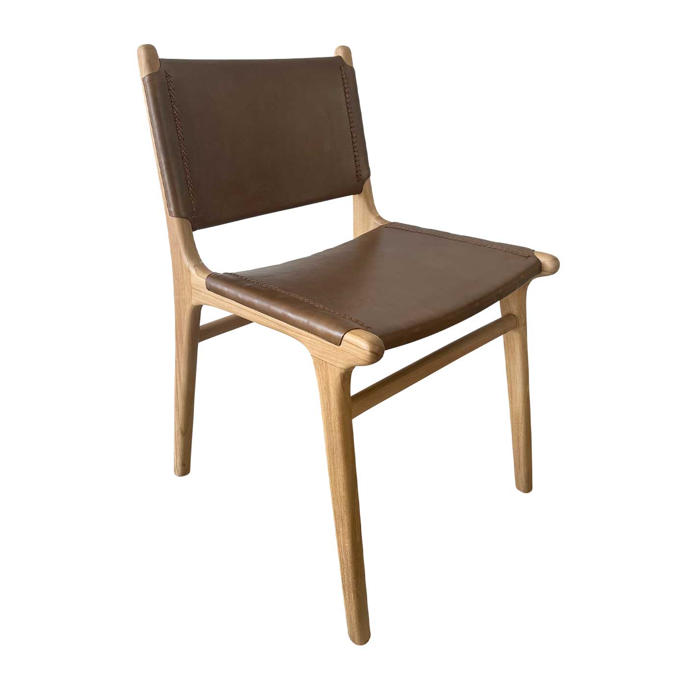 Mid Century Modern Tan Leather & Teak Dining Chair