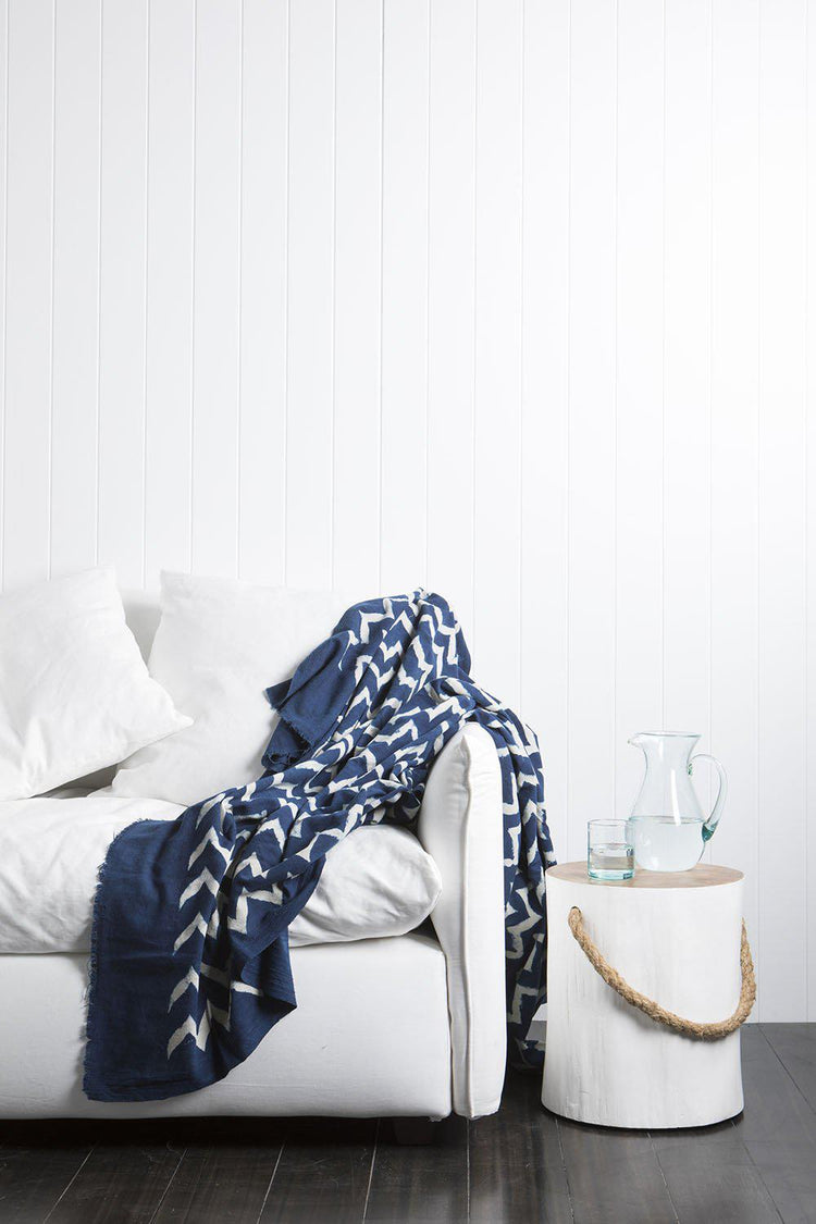 Mud Printed Wide Chevron Throw Indigo 140x220Textile SALEST BARTS