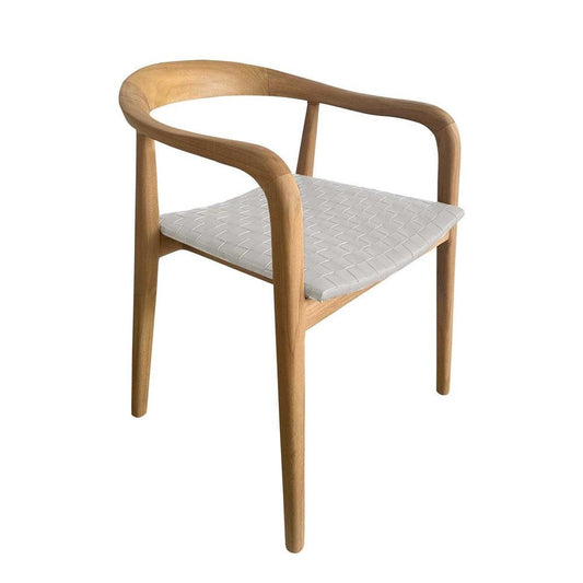 Narla Mid Century Modern White Leather and Teak Dining Chair