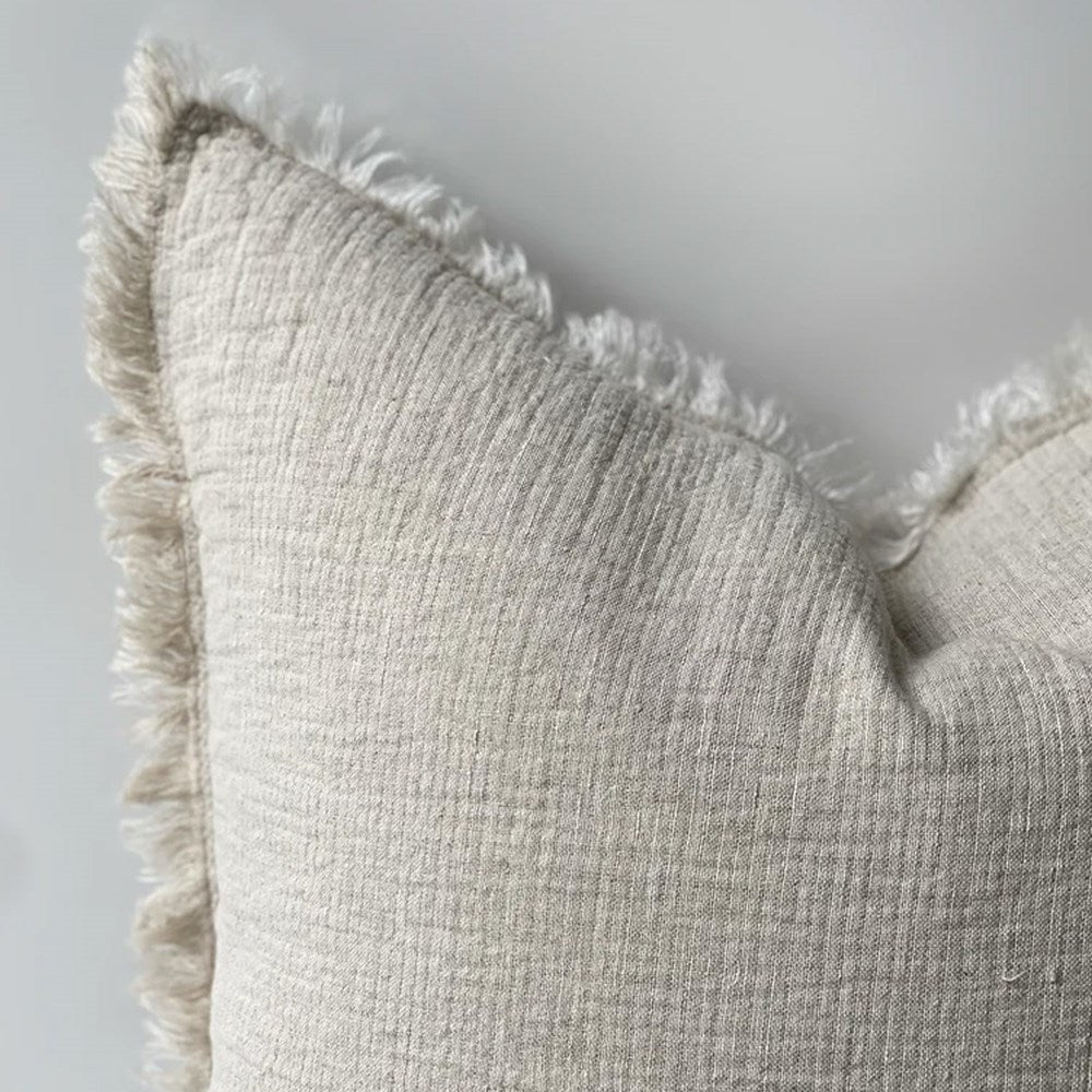 Oliver Fringed Heavy Linen Cushion - Natural