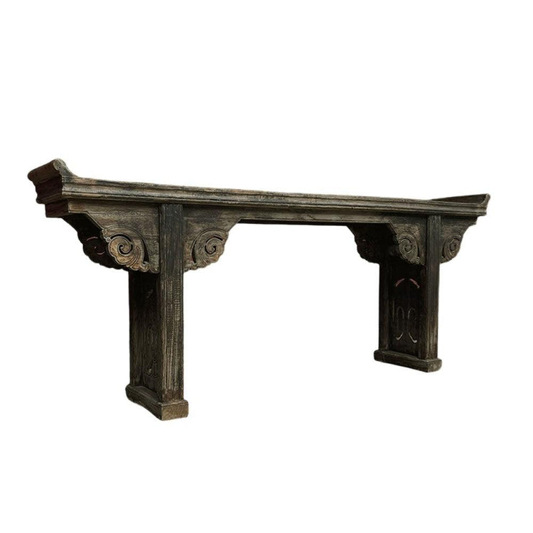 Ornate Black Oriental Antique Console Table (B) - Distressed