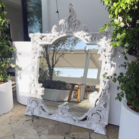 Ornate Carved Mirror - White
