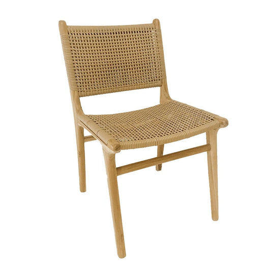 Sabi Mid Century Modern Natural Outdoor Rattan and Teak Dining Chair