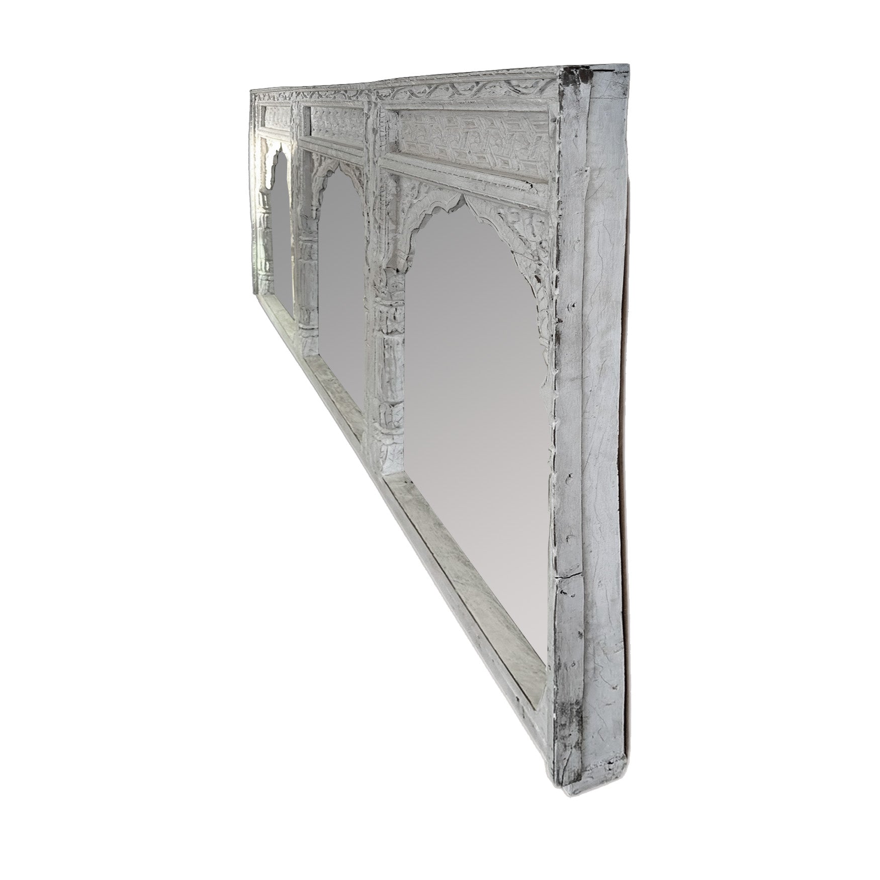Triple Arch Carved Indian Mirror - White