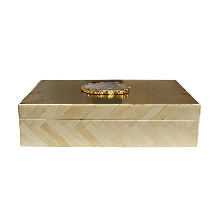 White Bone Jewellery Box with Gold Agate Top