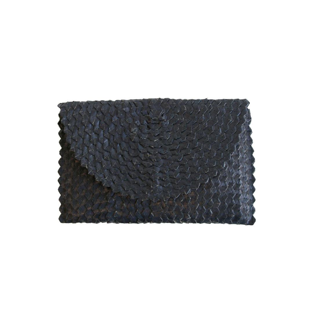 Black woven best sale clutch bag