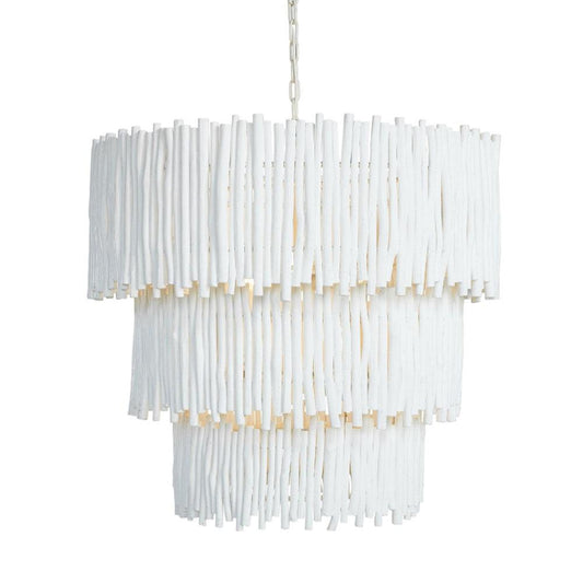 Wood CandleStick Tiered Chandelier - White-St Barts
