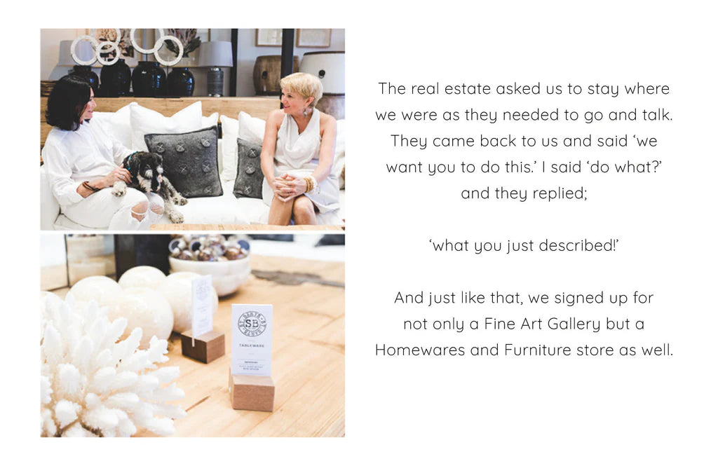 St Barts founders sitting on a couch with gorgeous homewares