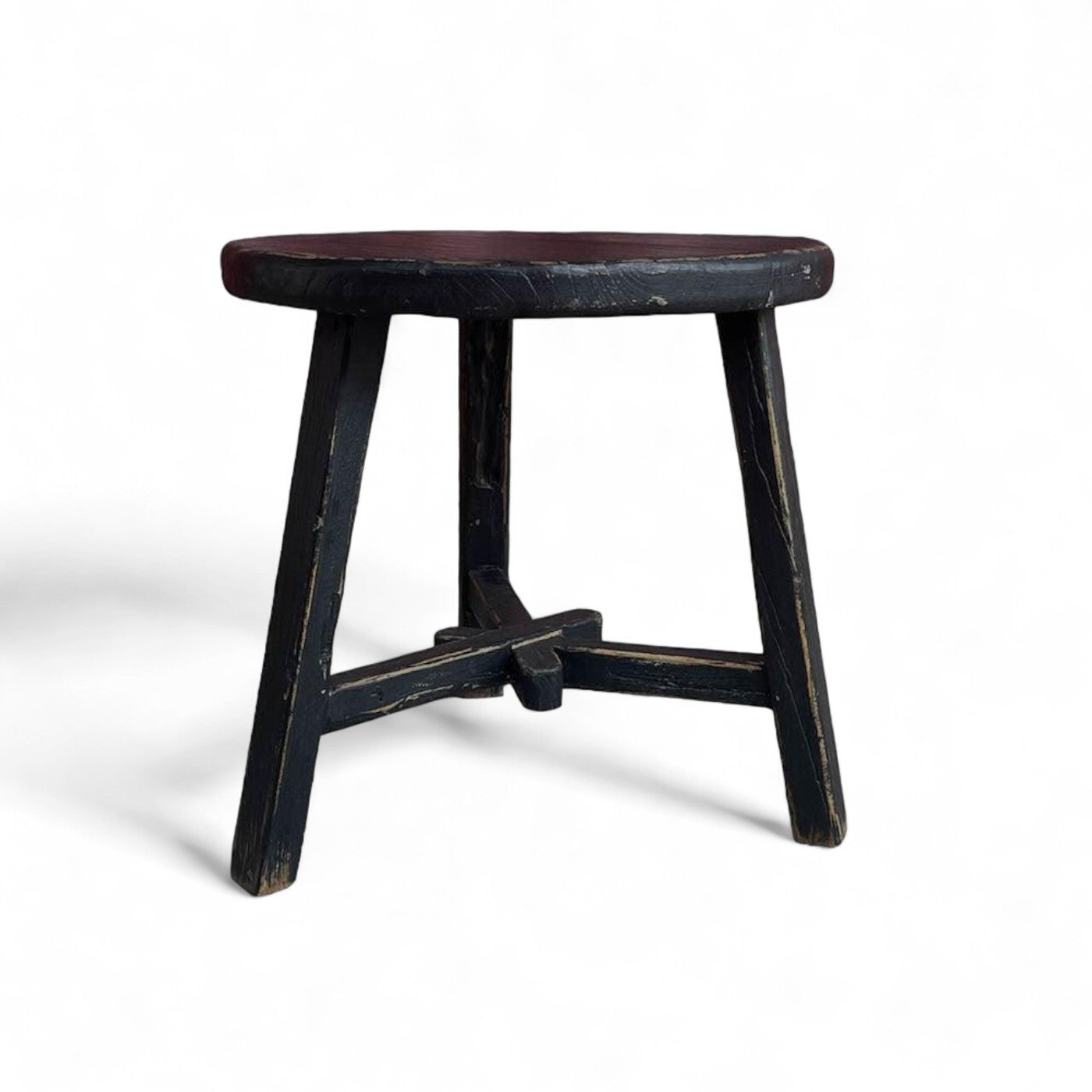 Adara Round Black Elm Side Table - Distressed