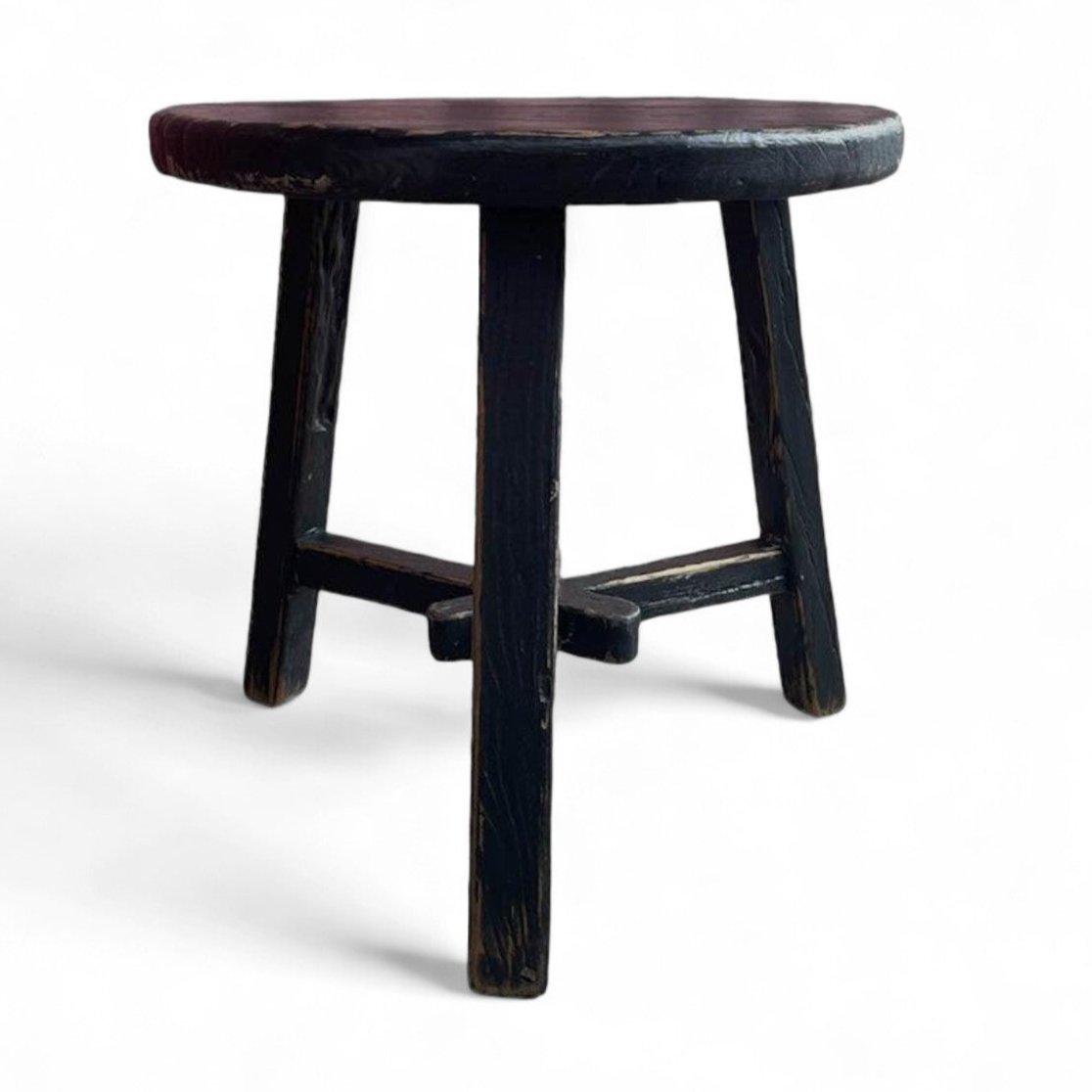 Adara Round Black Elm Side Table - Distressed