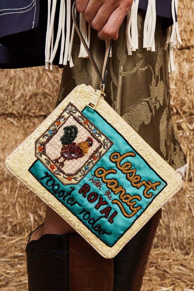 Ace Rooster Embellished Clutch - Alemais