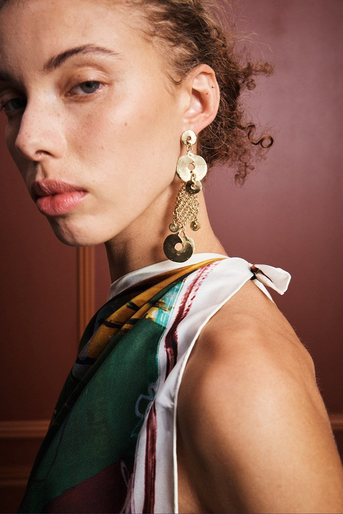 Atomic Chainmail Disc Drop Earrings - Alemais