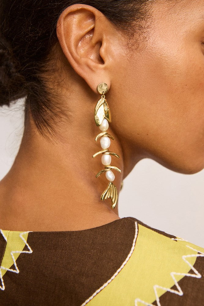Calypso Pearl Fish Drop Earrings - Alemais