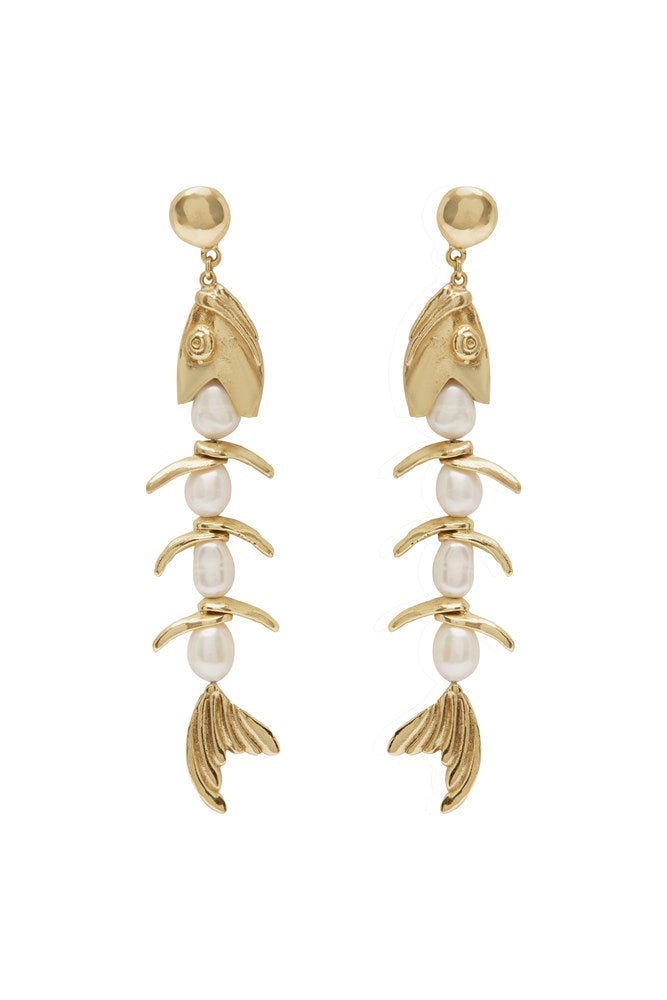 Calypso Pearl Fish Drop Earrings - Alemais