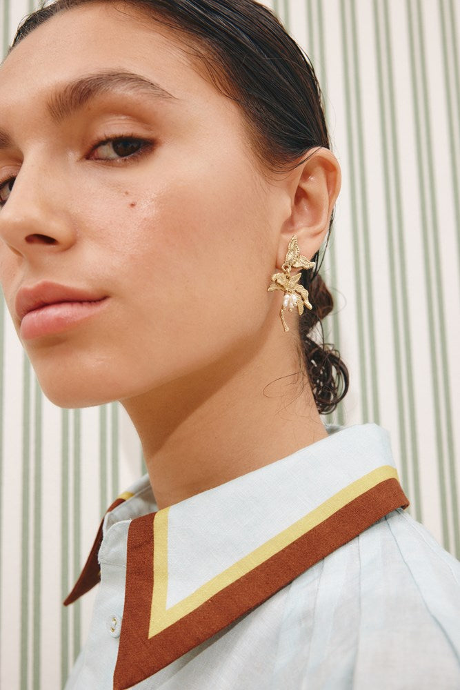 Jem Palm Tree Pearl Earrings - Alemais