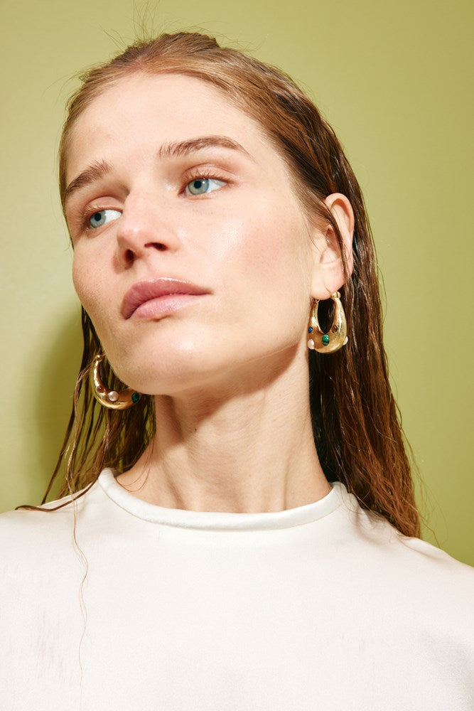 Jem Rainbow Stone Hoop Earrings - Alemais