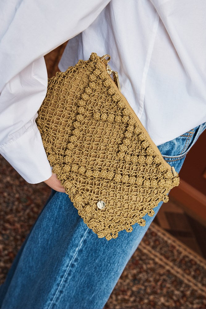 Leather Macrame Clutch Olive - Alemais