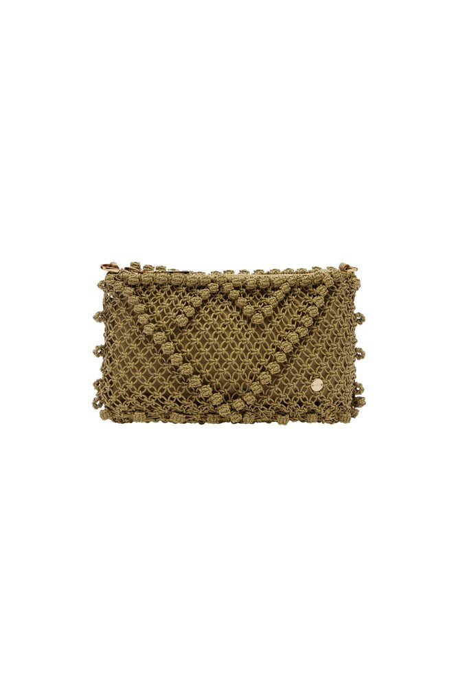 Leather Macrame Clutch Olive - Alemais