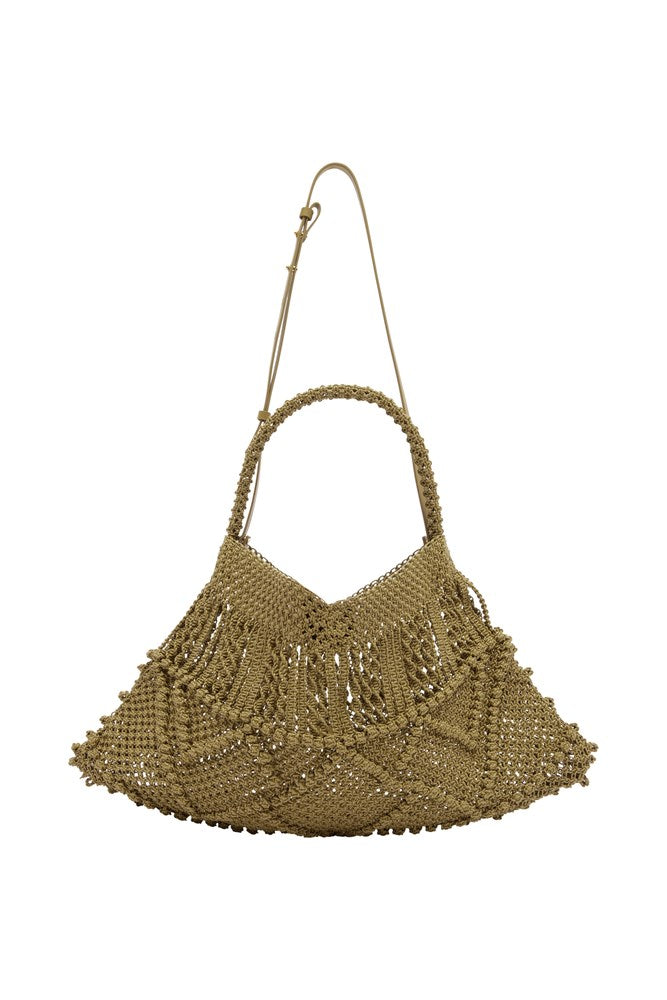 Leather Macrame Maxi Crescent Tote - Alemais