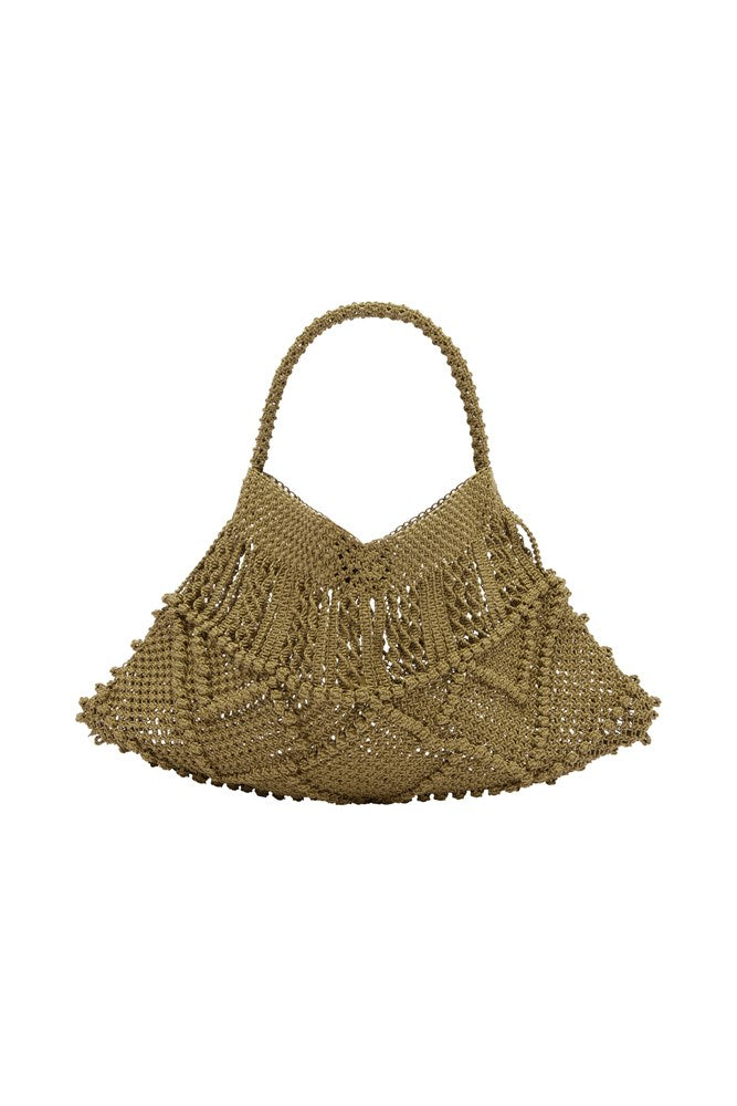 Leather Macrame Maxi Crescent Tote - Alemais