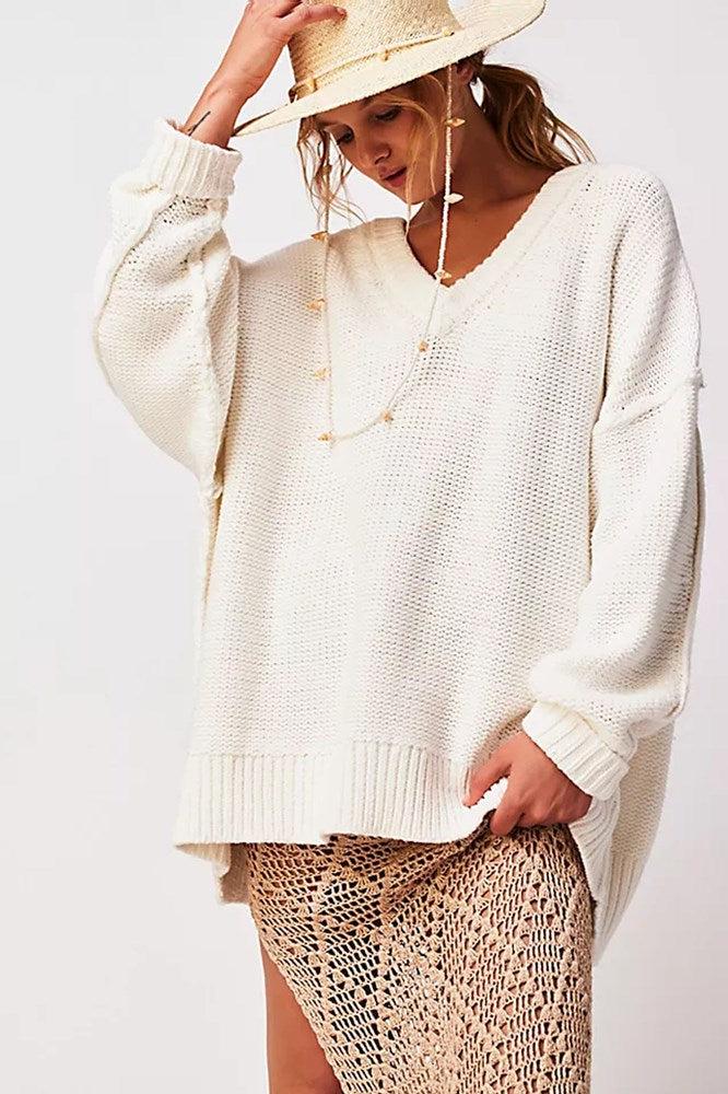 Alli V-Neck Sweater - Optic White