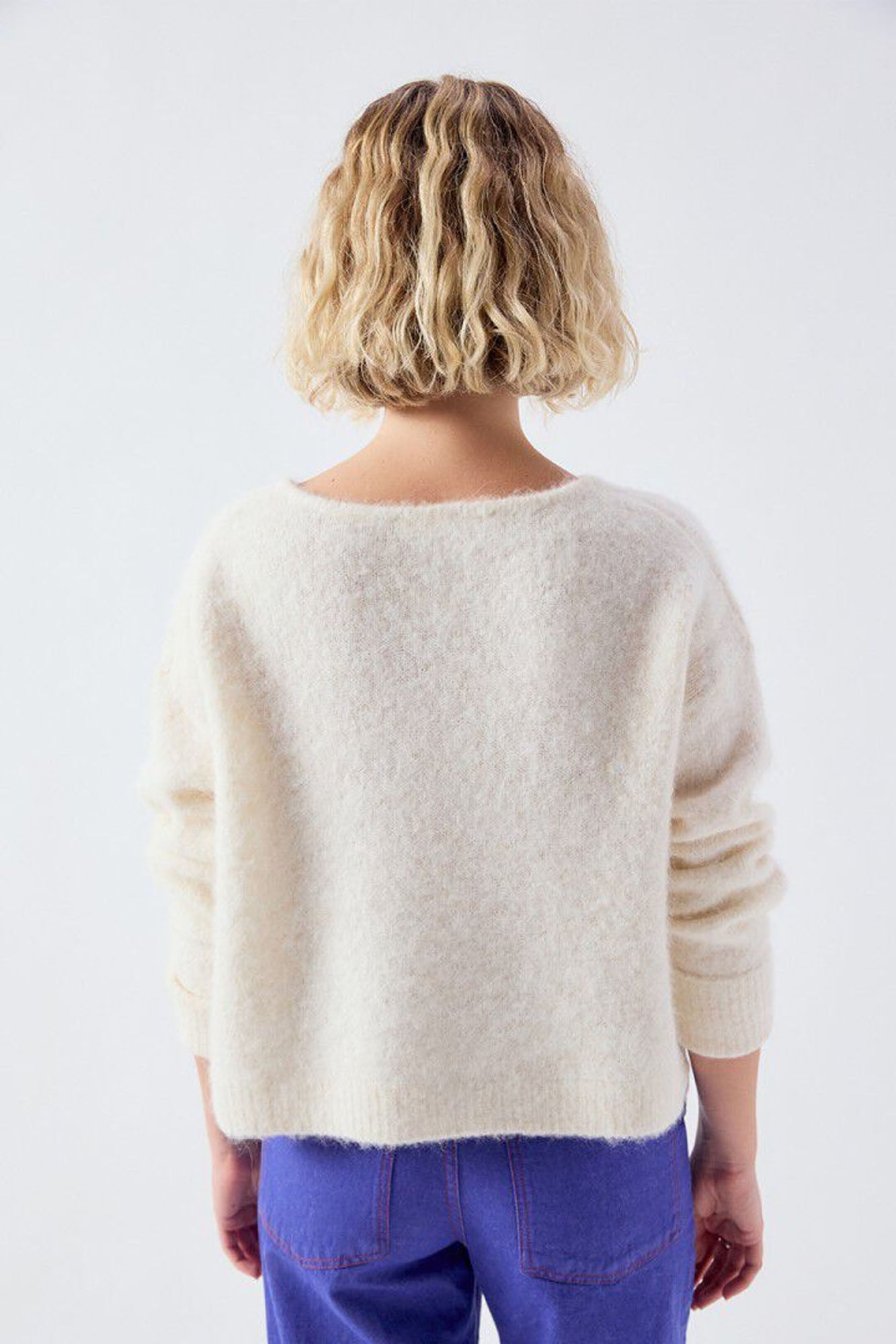 East V-Neck Jumper - Mother Of Pearl Melange - American Vintage