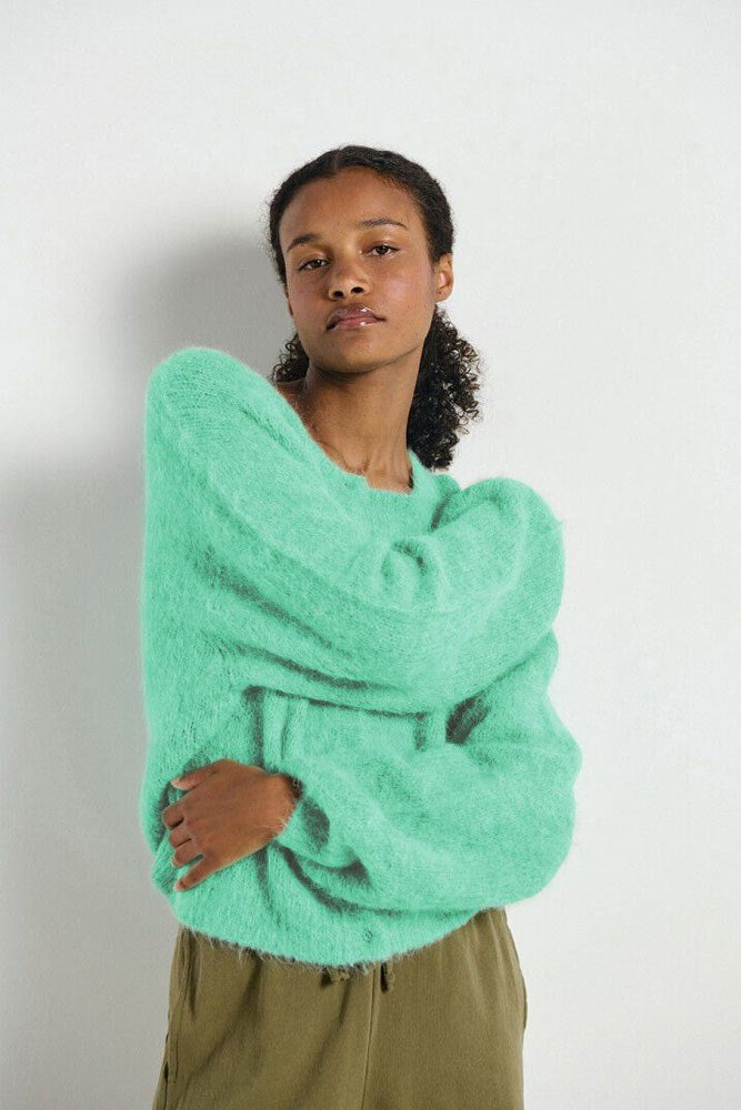 Niby Cropped Cardigan - Mint Syrup Melange - American Vintage
