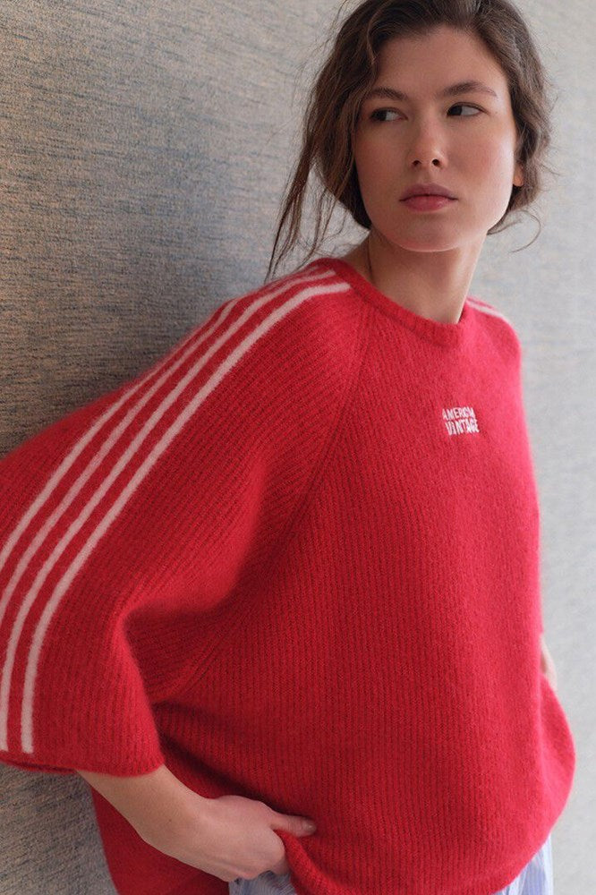 Vitow Raglan Sleeve Jumper - Carmine Melange - American Vintage