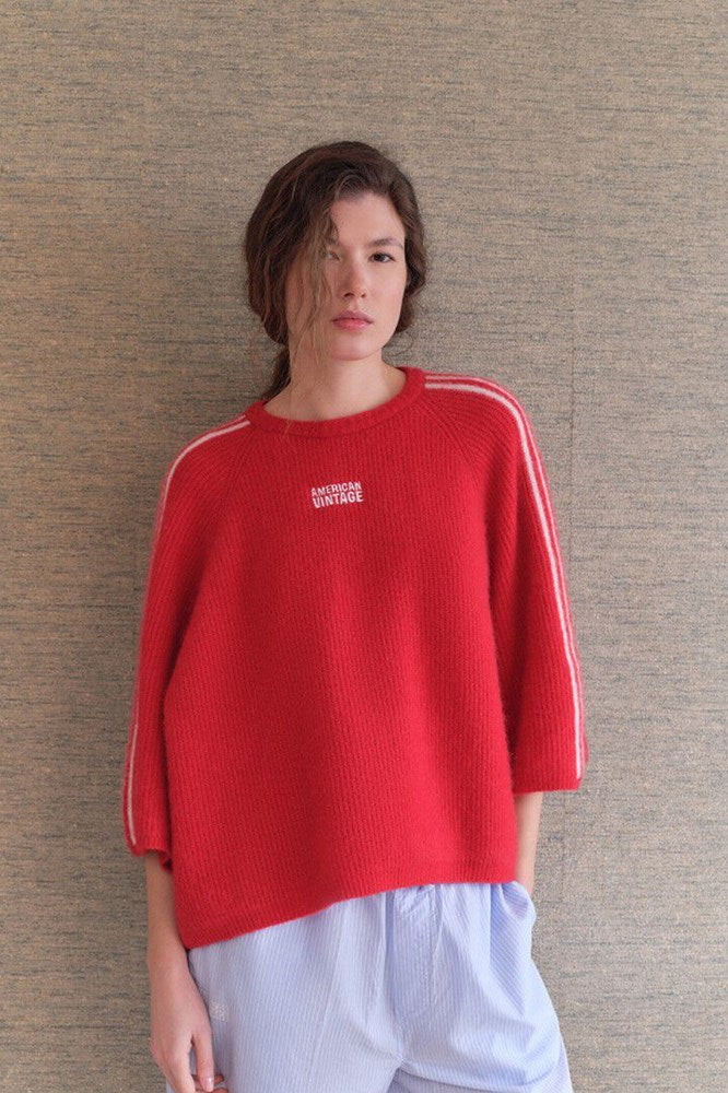 Vitow Raglan Sleeve Jumper - Carmine Melange - American Vintage