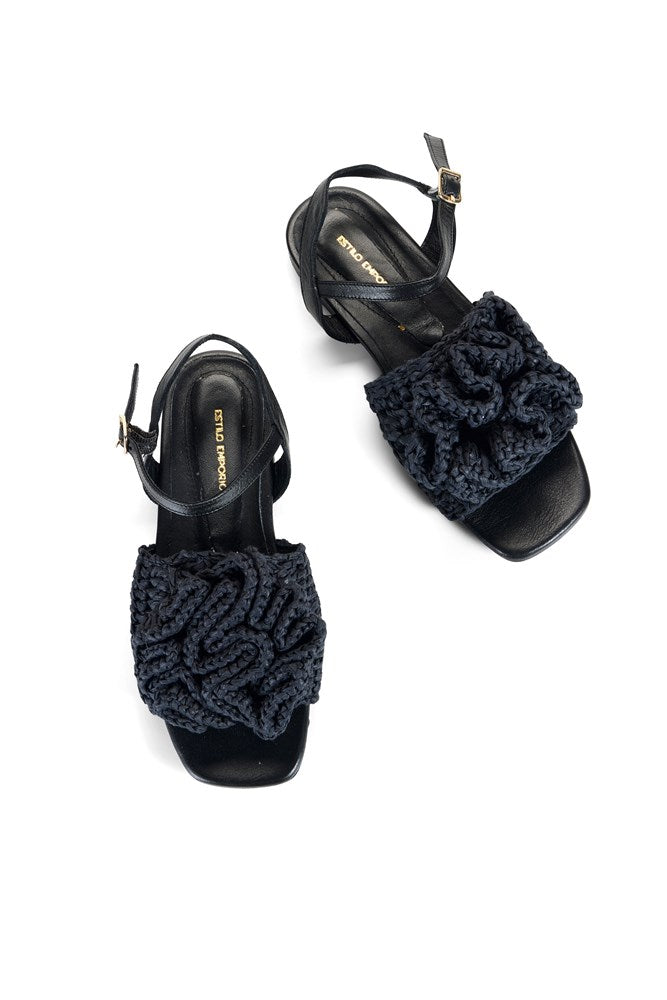 Estilo Emporio-Anthea Raffia Sandal - Black-Shoes-st-barts-brisbane-goldcoast-cabarita-southport
