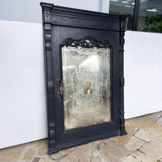 Antique Glass Carved Mirror - Black