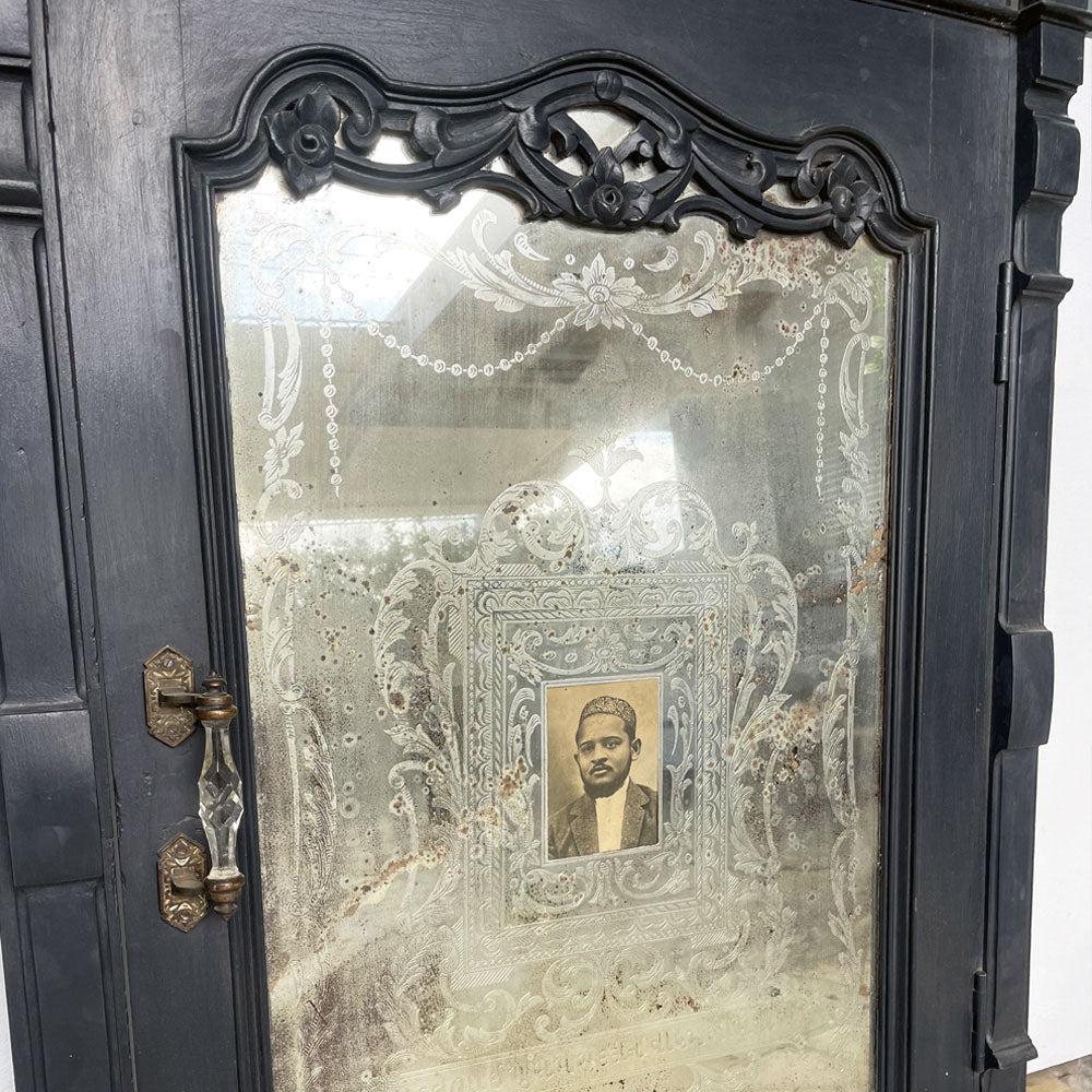 Antique Glass Carved Mirror - Black