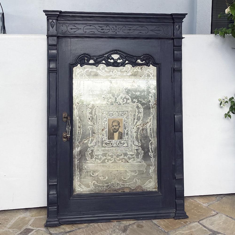 Antique Glass Carved Mirror - Black